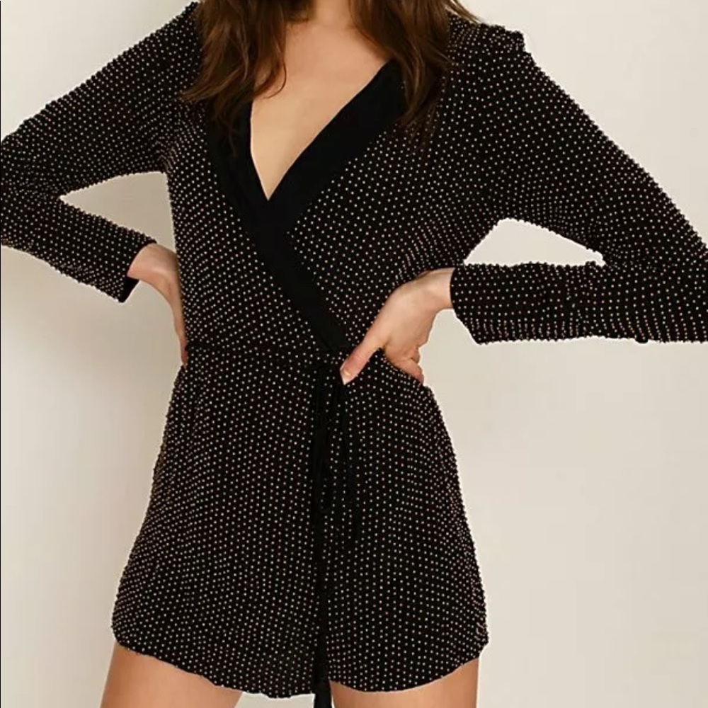 Free People Black Polka Dot Wrap Romper